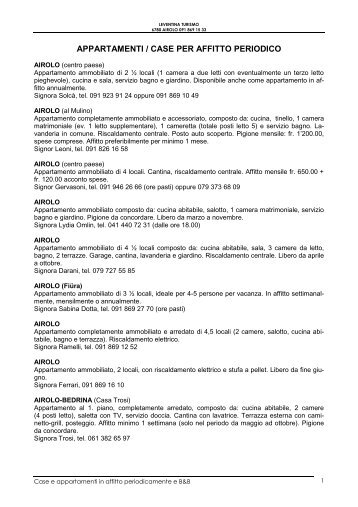 appartamenti / case per affitto periodico - Leventina Turismo