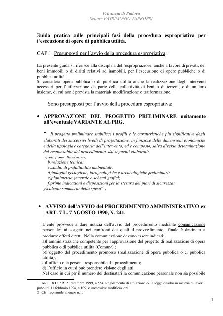 Guida procedura ante-testo unico espropri - Provincia di Padova