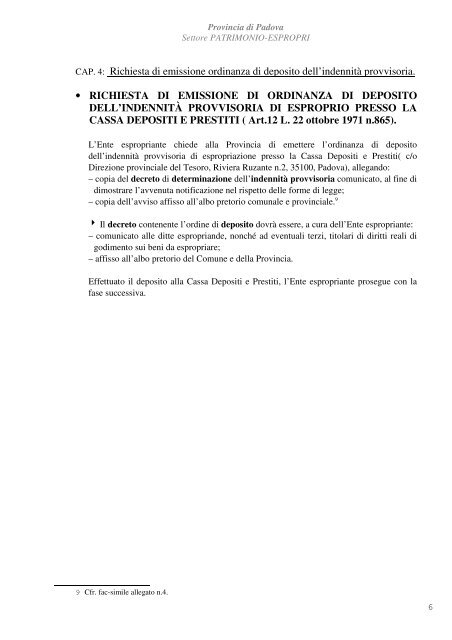 Guida procedura ante-testo unico espropri - Provincia di Padova