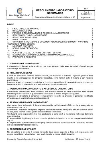 Regolamento laboratorio infomatica - Liceo Statale Marie Curie