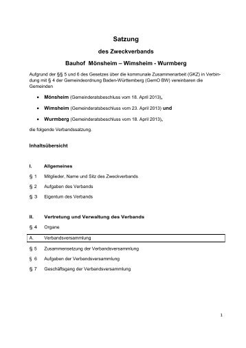 Die Satzung des Zweckverbandes "Bauhof Heckengäu" - Wurmberg