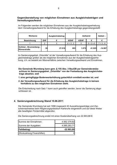 Abschluss Sanierung - Entwurf Sitzungsvorlage STEG - Wurmberg