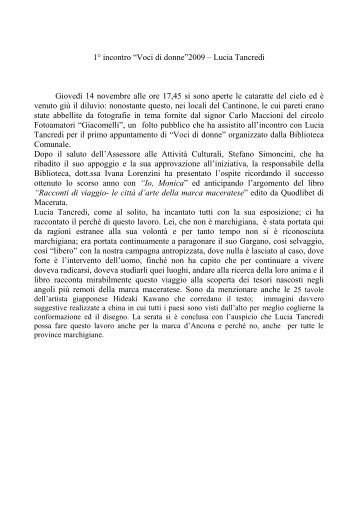 Ho voluto l'incontro con Lucia Tancredi perché ... - Comune di Osimo
