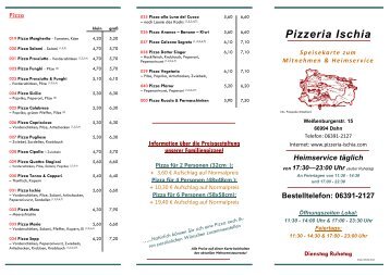 Bestelltelefon - Ristorante Pizzeria Ischia