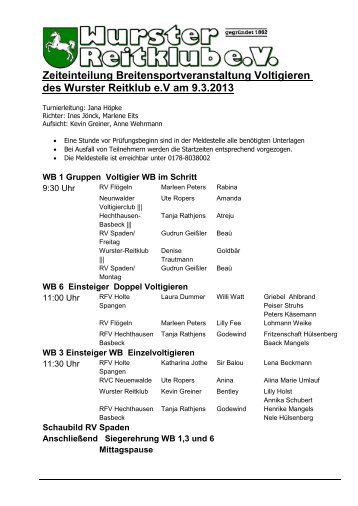 Zeiteinteilung Breitensportveranstaltung ... - Wurster Reitklub