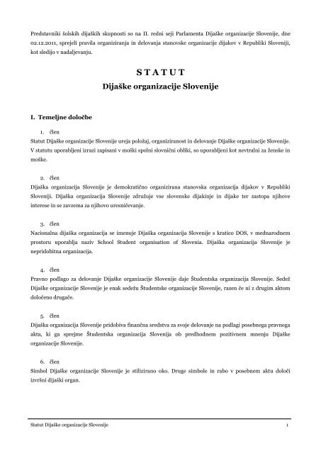 Statut DOS - Dijaška organizacija Slovenije