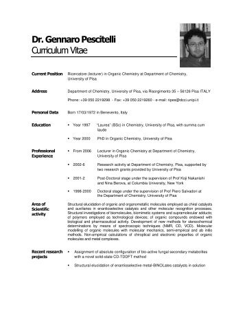 Dr. Gennaro Pescitelli Curriculum Vitae - Dipartimento di Chimica e ...