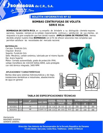 BOMBAS CENTRIFUGAS DE VOLUTA SERIE XCm