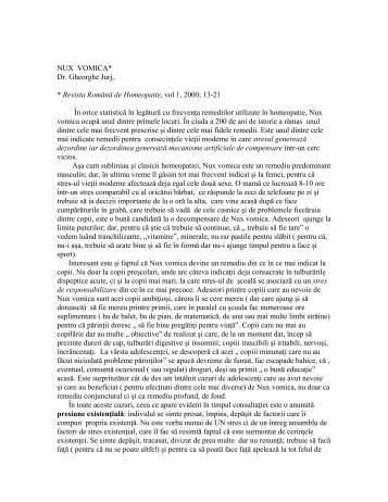 nux vomica - Dr. Gheorghe Jurj - Homeopatie