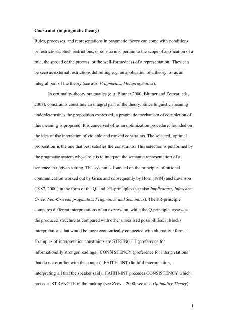 Constraint ( in pragmatics) - University of Cambridge