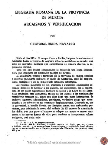 Epigrafía romana en la provincia de Murcia. Arcaísmos y versificación
