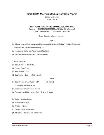 First BHMS Materia Medica Question Papers - Similima