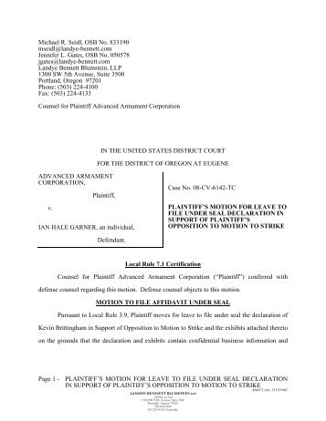 Page 1 - PLAINTIFF'S MOTION FOR LEAVE TO FILE UNDER SEAL ...