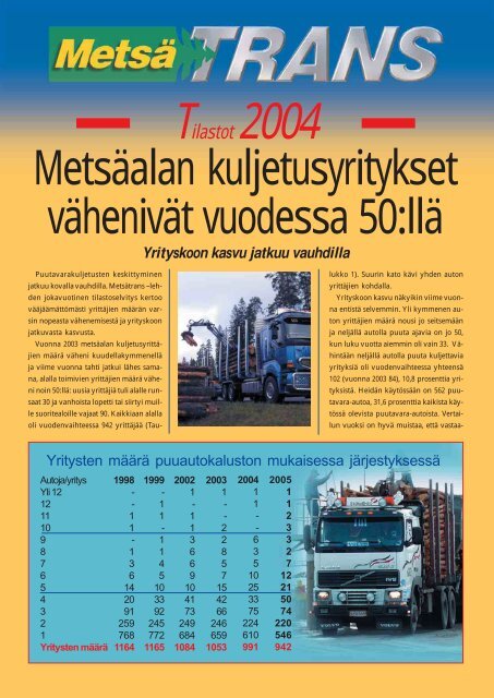 Metsäalan kuljetusyritykset vähenivät vuodessa 50:llä - Metsätrans