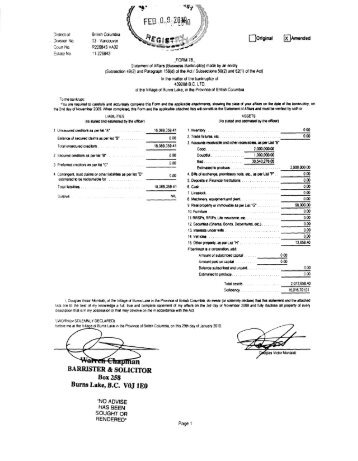 Amended SOA 439288 B.C. Ltd. (court filed) - PwC