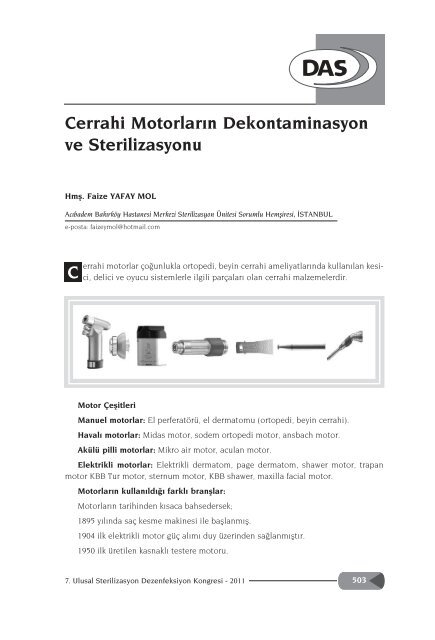 Cerrahi Motorların Dekontaminasyon ve Sterilizasyonu