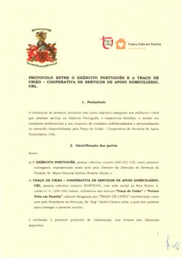 Protocolo celebrado entre o Exército Português e a Traço de União ...