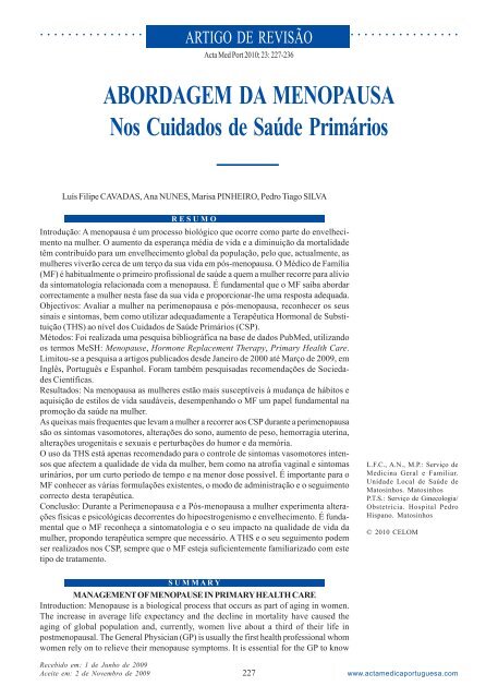 abordagem da menopausa - Acta Médica Portuguesa