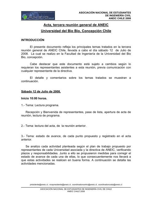 acta tercera reunion - ANEIC | Chile