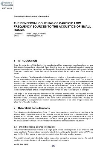 the beneficial coupling of cardioid low frequency sources to ... - W Vier