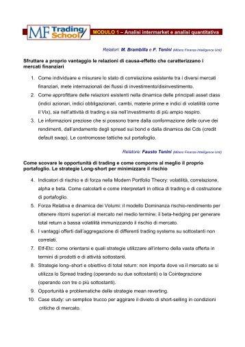 MODULO 1 – Analisi intermarket e analisi quantitativa ... - MFIU