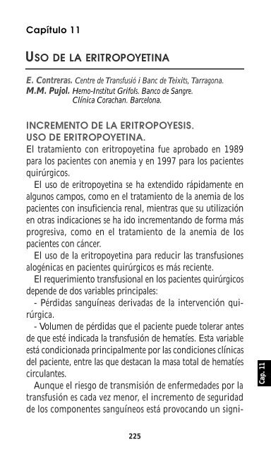 Capítulo 11:Uso de la eritropoyetina. E. Contreras, M.M. Pujol - SEHH