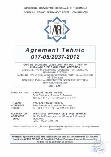 Agrement Tehnic 017-05/2037-2012 - Valplast