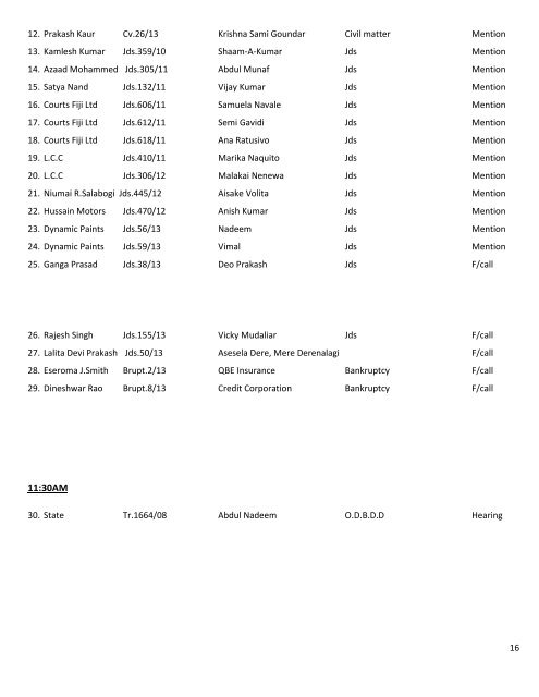 CAUSE LIST – COURT NO. 1 - Judiciary of Fiji