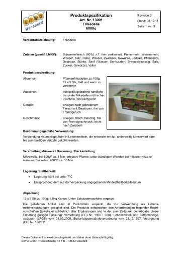 Produktspezifikation - EIWO GmbH