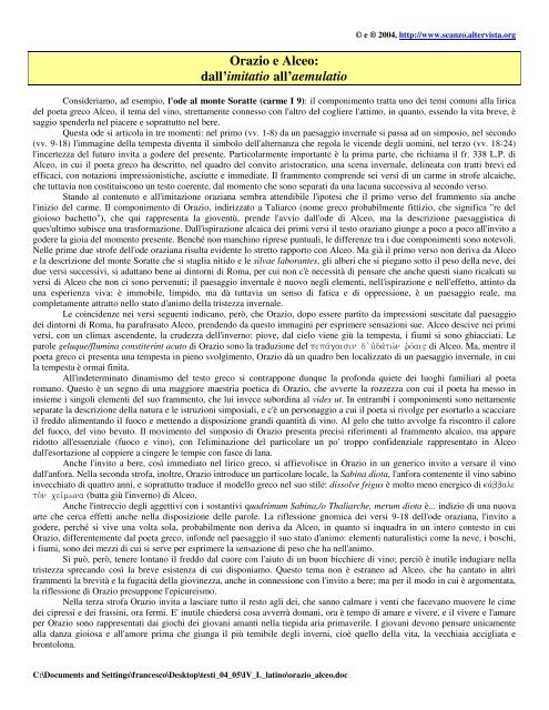 Orazio e Alceo: dall'imitatio all'aemulatio - Altervista