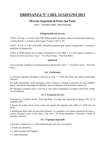 ordinanza n° 1 del 14 giugno 2013 - Comune di Loiri Porto San Paolo