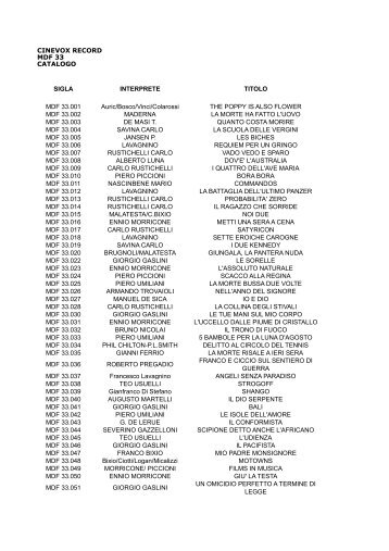 CINEVOX RECORD MDF 33 CATALOGO