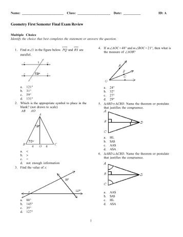 Geometry First Semester Final Exam Review