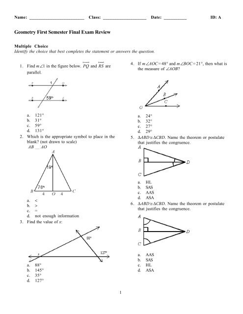 Geometry Midterm Exam Answers 2018