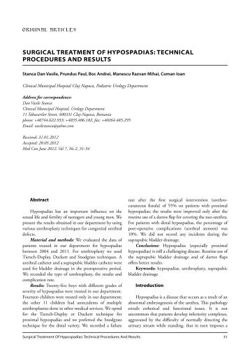 SURGICAL TREATMENT OF HyPOSPADIAS - Conexiuni Medicale