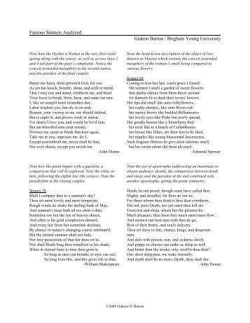 Famous Sonnets Analyzed Gideon Burton / Brigham Young University