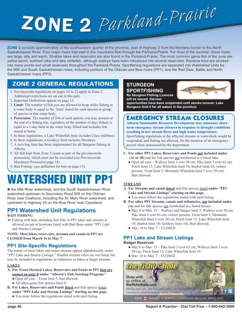 Fish Management Zone 2 — Parkland-Prairie - Alberta Regulations