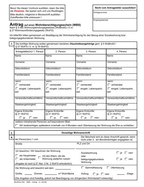 Wer Hat Anspruch Auf Einen Wohnberechtigungsschein Antrag auf einen Wohnberechtigungsschein (WBS)