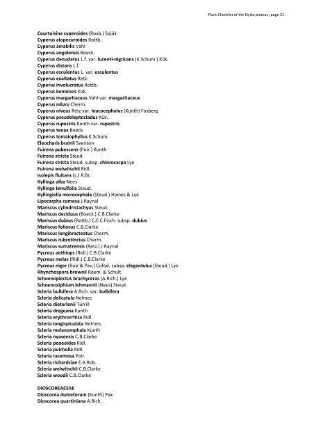 Plant Check List - Nyika Vwaza Trusts