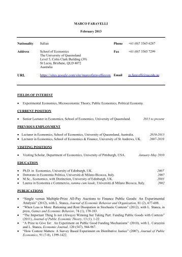 CURRICULUM VITAE - University of Queensland