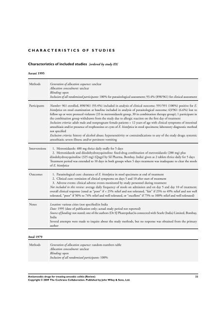 Antiamoebic drugs for treating amoebic colitis - The Cochrane Library