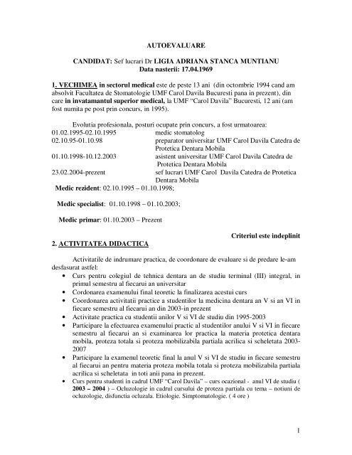 1 Autoevaluare Candidat Sef Lucrari Dr Ligia Adriana
