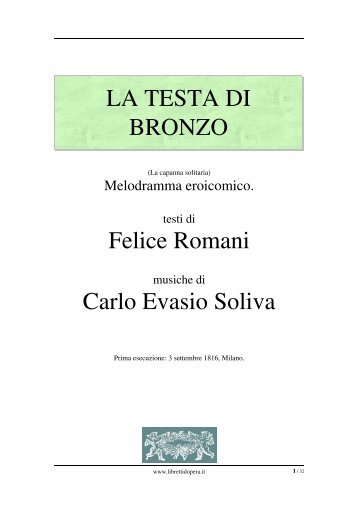 La testa di bronzo - Libretti d'opera italiani