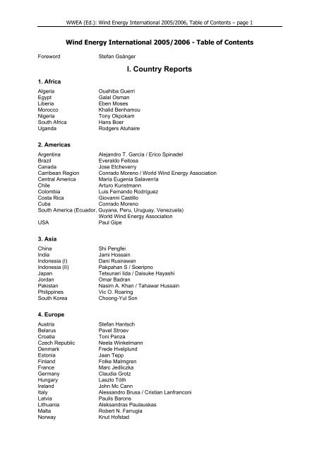 Table of Contents - World Wind Energy Association