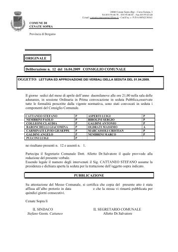 Testo della delibera di C.C. n. 12 del - Comune di Cenate Sopra