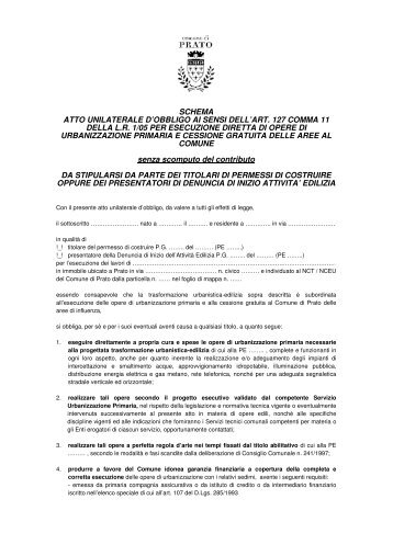 Schema atto d'obbligo senza opere a scomputo - Comune di Prato