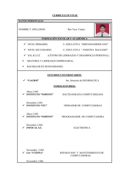 EJEMPLO DE CURRICULUM VITAE - Cognos