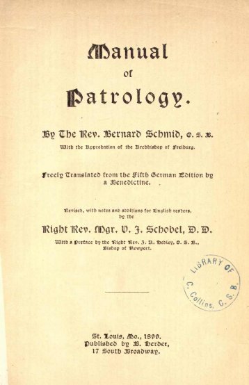 Manual of Patrology - Catholic Apologetics Information