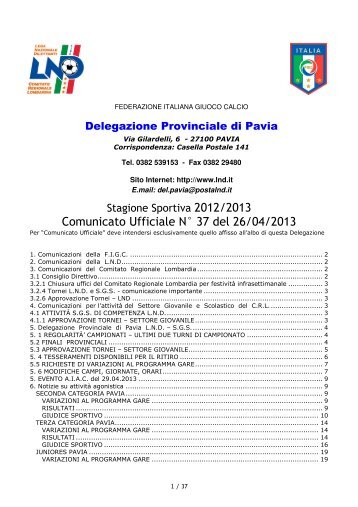 comunicato ufficiale numero 37 del 26.04.2013 - Informacalcio.it