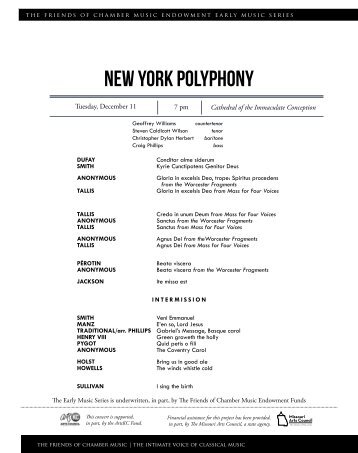 New York Polyphony - The Friends of Chamber Music